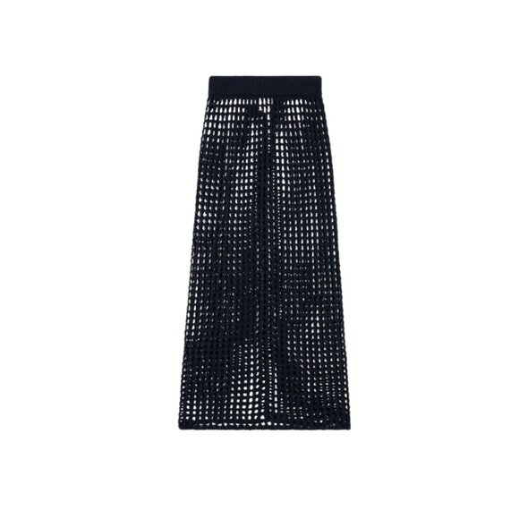 G Label by Goop Open Weave Crochet Midi Skirt Womens Medium Navy Blue Cotton - Picture 1 of 14